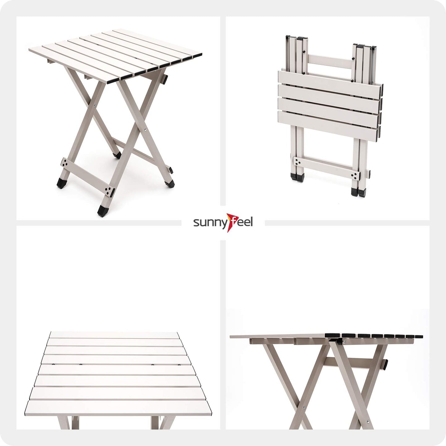 SUNNYFEEL Folding Camping Table - Lightweight Aluminum Portable Picnic Table, 18.5x18.5x24.5 Inch for Cooking, Beach, Hiking, Travel, Fishing, BBQ, Indoor Outdoor Small Foldable Camp Tables