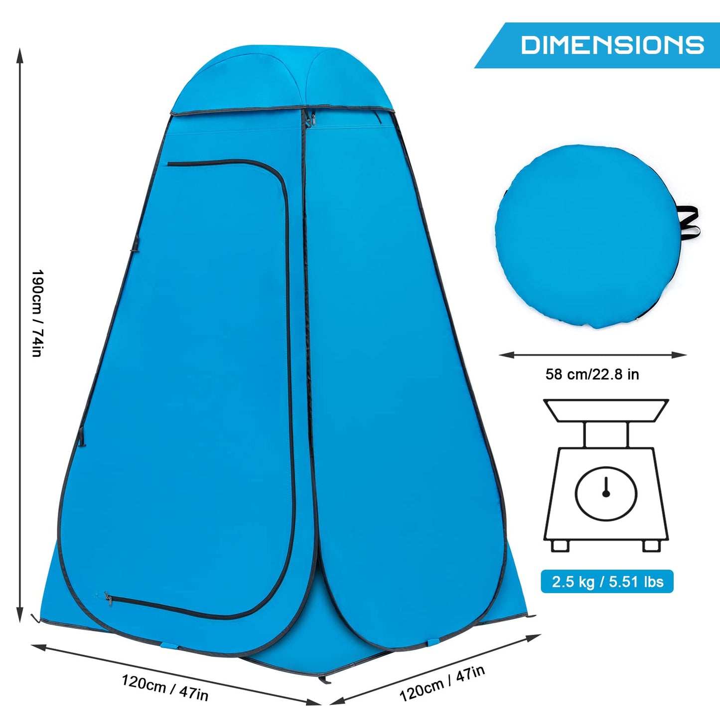 BRIAN & DANY Pop Up Shower Tent, Portable Privacy Camping Changing Tent, Camp Toilet Bathroom Pod with Rain Shelter & Windows, UPF 50+ & Waterproof, 47.2" x 47.2" x 74.8"