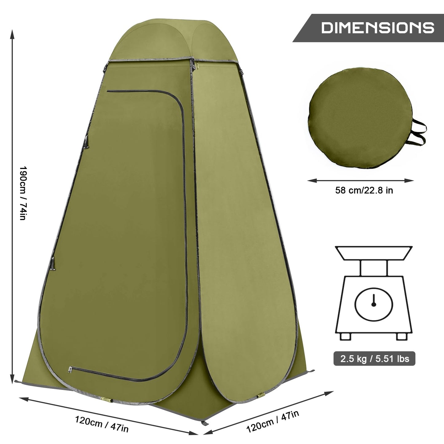 BRIAN & DANY Pop Up Shower Tent, Portable Privacy Camping Changing Tent, Camp Toilet Bathroom Pod with Rain Shelter & Windows, UPF 50+ & Waterproof, 47.2" x 47.2" x 74.8"