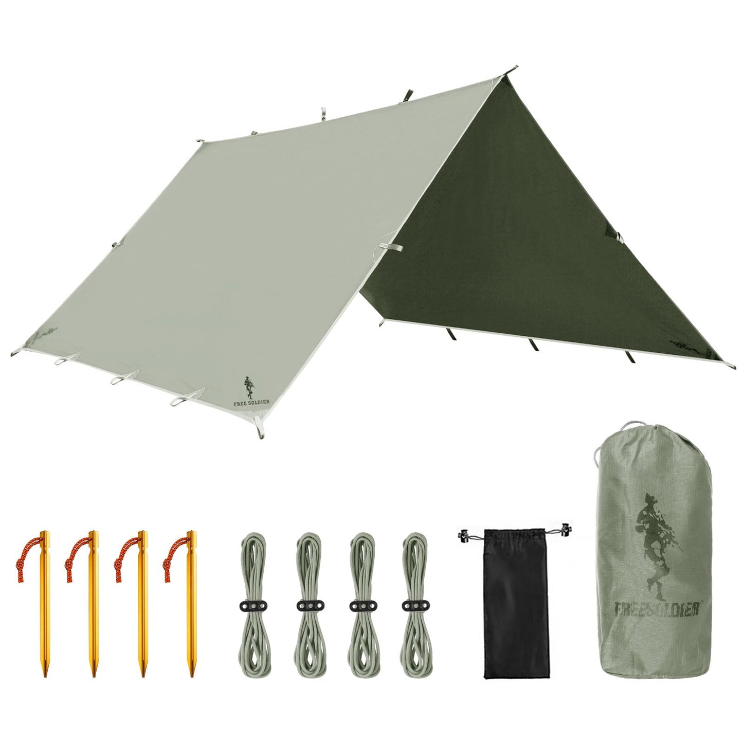 FREE SOLDIER Waterproof Portable Tarp Multifunctional Outdoor Camping Traveling Awning Backpacking Tarp Shelter Rain (Brown 10×10.5ft)