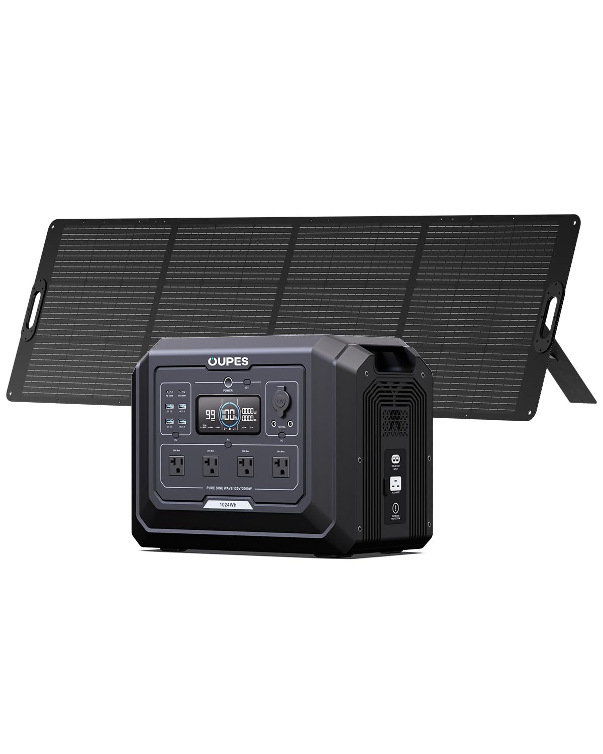 OUPES Mega 1 Portable Power Station, 1024Wh LiFePO4 Battery w/ 4 2000W AC Outlets & 140W USB-C, Expandable to 5kWh, Solar Generator for Home Backup Power, Camping & Road Trips (Solar Panel Optional)