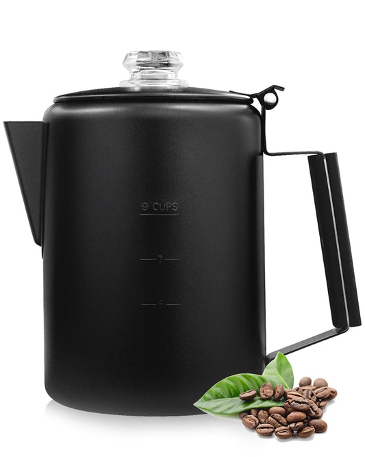 MEREZA Camping Coffee Pot Stovetop Coffee Maker Percolator Campfire Coffee Pot Stainless Steel Coffee Pot Camping Outdoors Home 9 Cup No Aluminum & Plastic Fast Brew