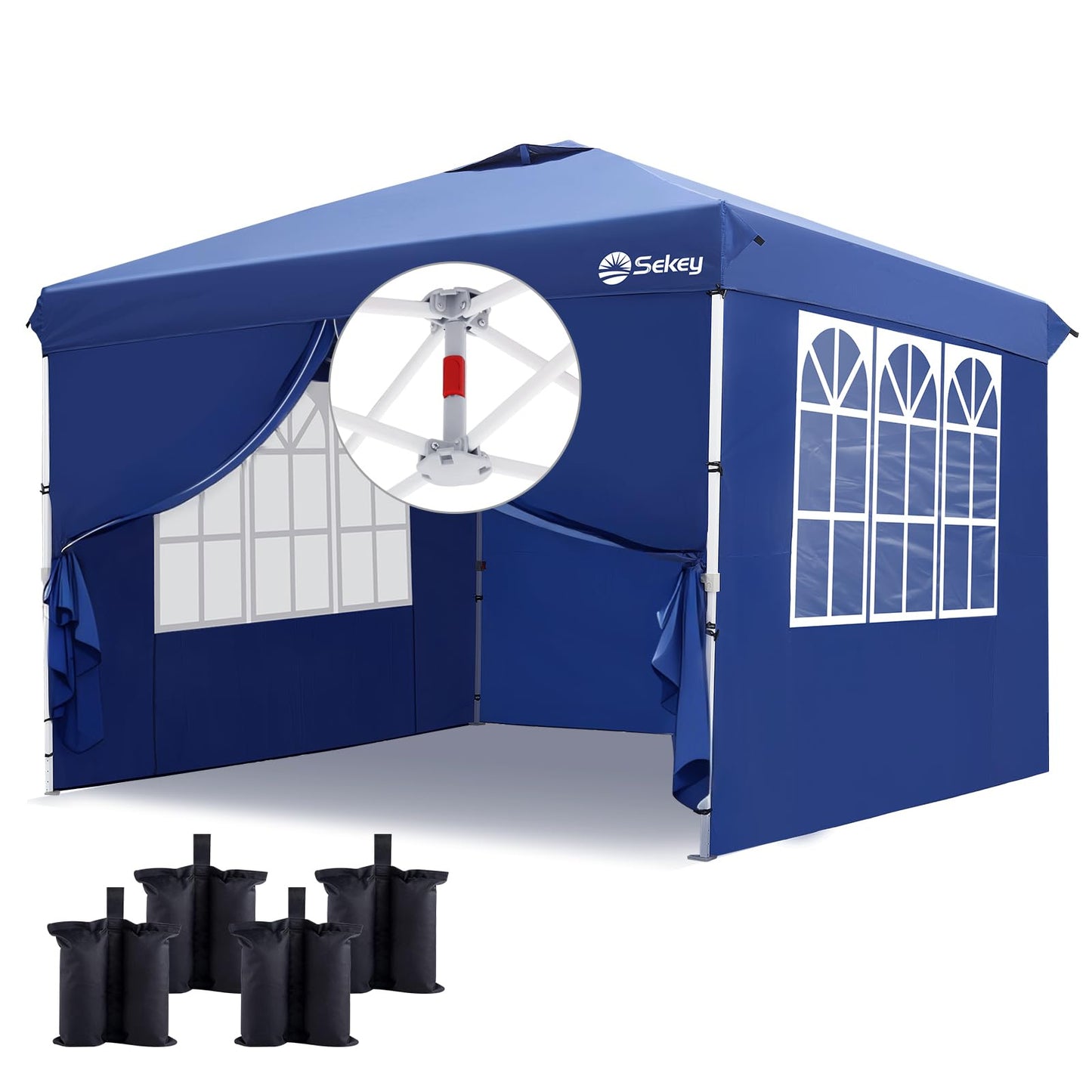 Sekey 10x10 Pop Up Canopy with 4 Sidewalls, One Push Setup Instant Outdoor Gazebo, Instant Easy Up Canopy with UPF50+ Top, 4 Weight Bags for Events, Beach, Patio, Camping