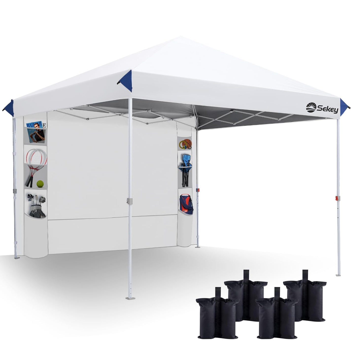 Sekey 10x10 Pop Up Canopy with 4 Sidewalls, One Push Setup Instant Outdoor Gazebo, Instant Easy Up Canopy with UPF50+ Top, 4 Weight Bags for Events, Beach, Patio, Camping