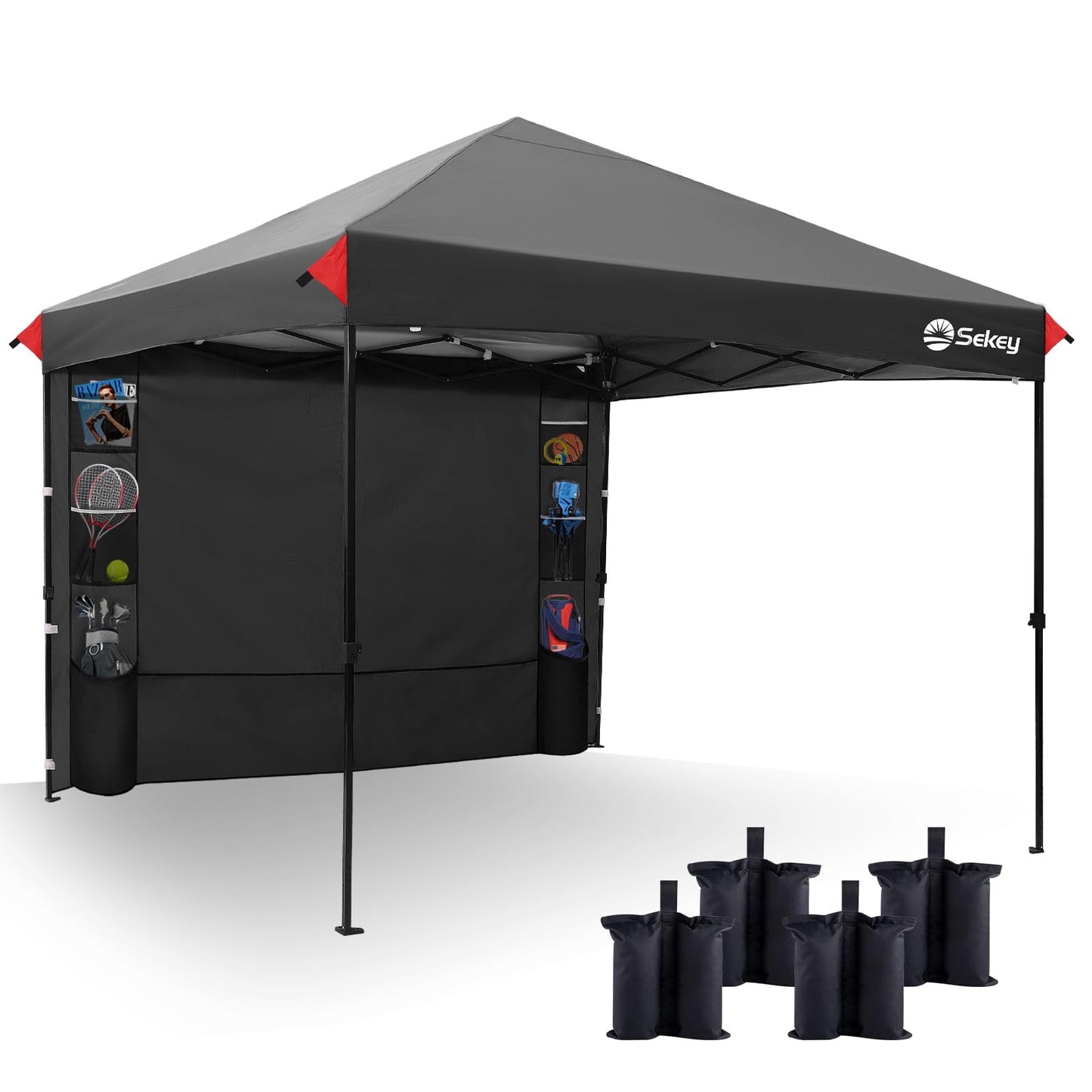 Sekey 10x10 Pop Up Canopy with 4 Sidewalls, One Push Setup Instant Outdoor Gazebo, Instant Easy Up Canopy with UPF50+ Top, 4 Weight Bags for Events, Beach, Patio, Camping