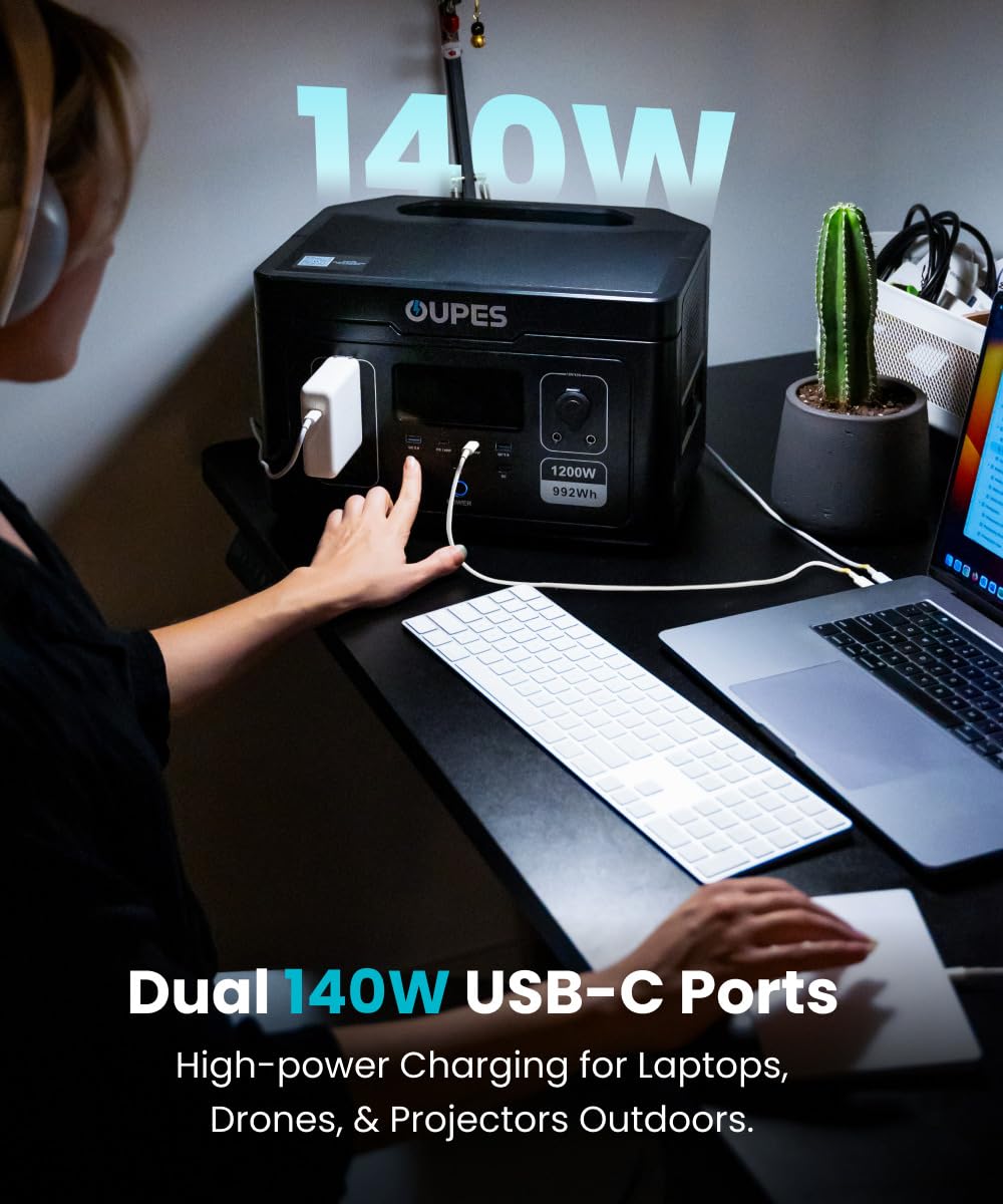 OUPES Exodus 1200 Portable Power Station 1200W, 992Wh Durable LFP Battery Solar Generator w/ 3 1200W AC Outlets (Peak 3600W), 140W USB-C, UPS, for Camping, RVing, Home Backup (Solar Panel Optional)