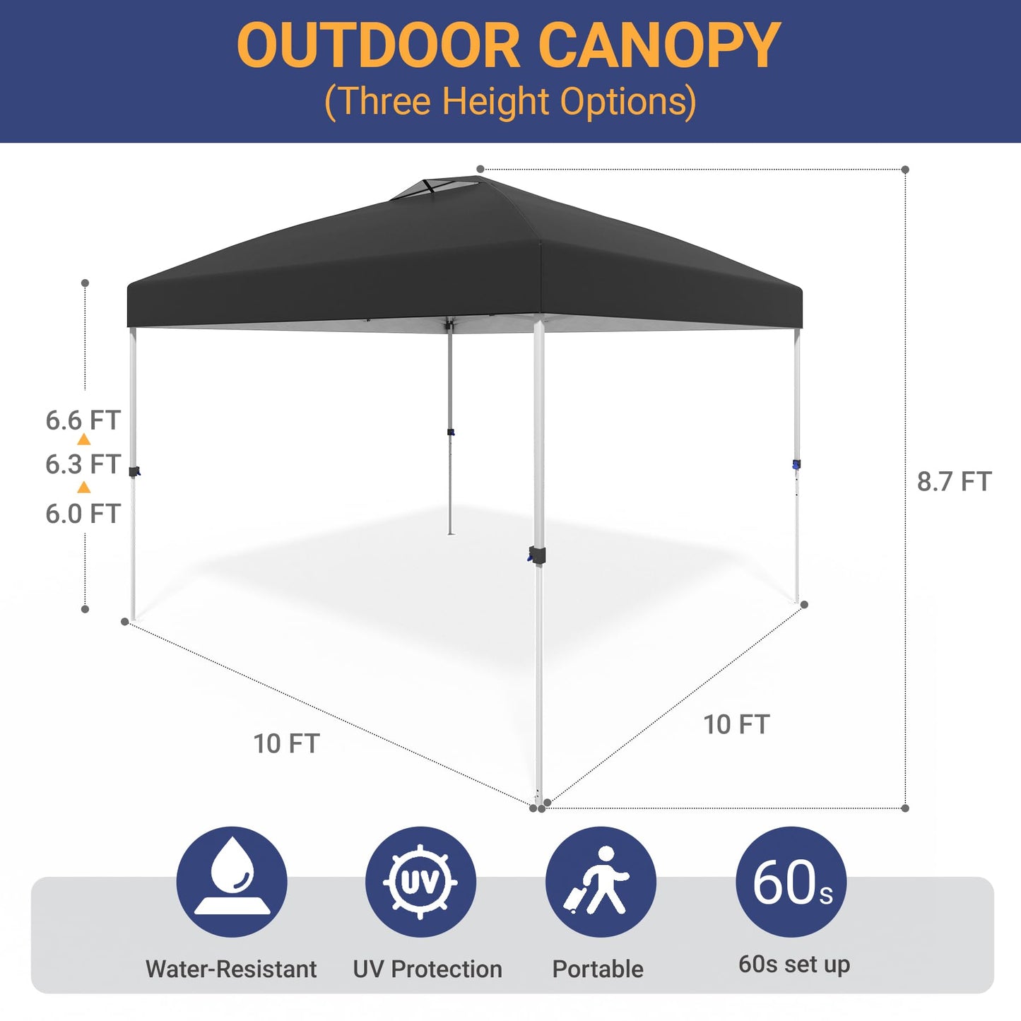 10x10 Pop Up Canopy - Instant Setup Beach Tent with Wheeled Carry Bag, 8 Sandbags & 4 Guy Lines - Portable Sun Shade for Camping, Events, Silver Coated Top, White