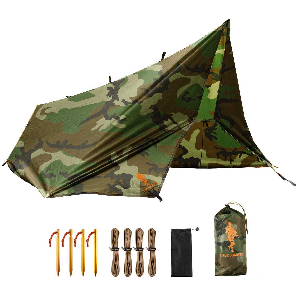 FREE SOLDIER Waterproof Portable Tarp Multifunctional Outdoor Camping Traveling Awning Backpacking Tarp Shelter Rain (Brown 10×10.5ft)