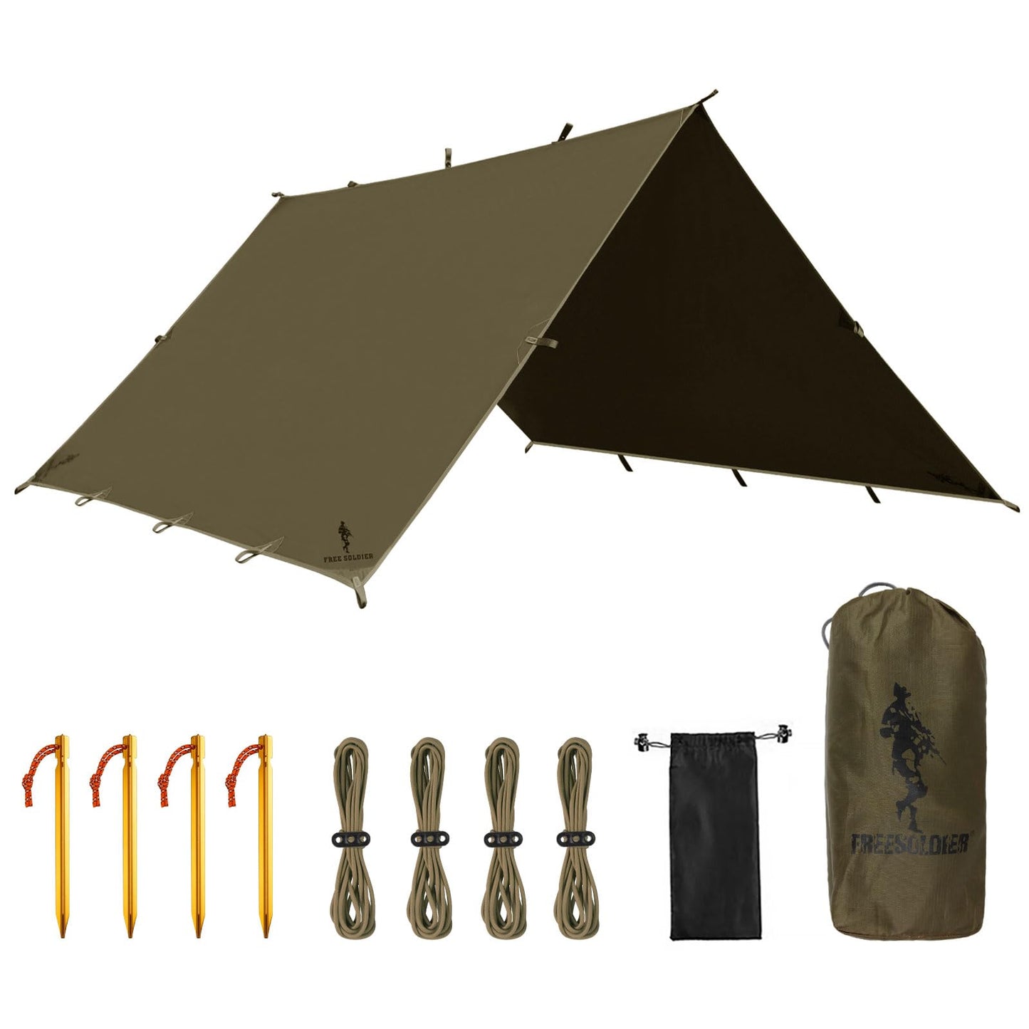 FREE SOLDIER Waterproof Portable Tarp Multifunctional Outdoor Camping Traveling Awning Backpacking Tarp Shelter Rain (Brown 10×10.5ft)