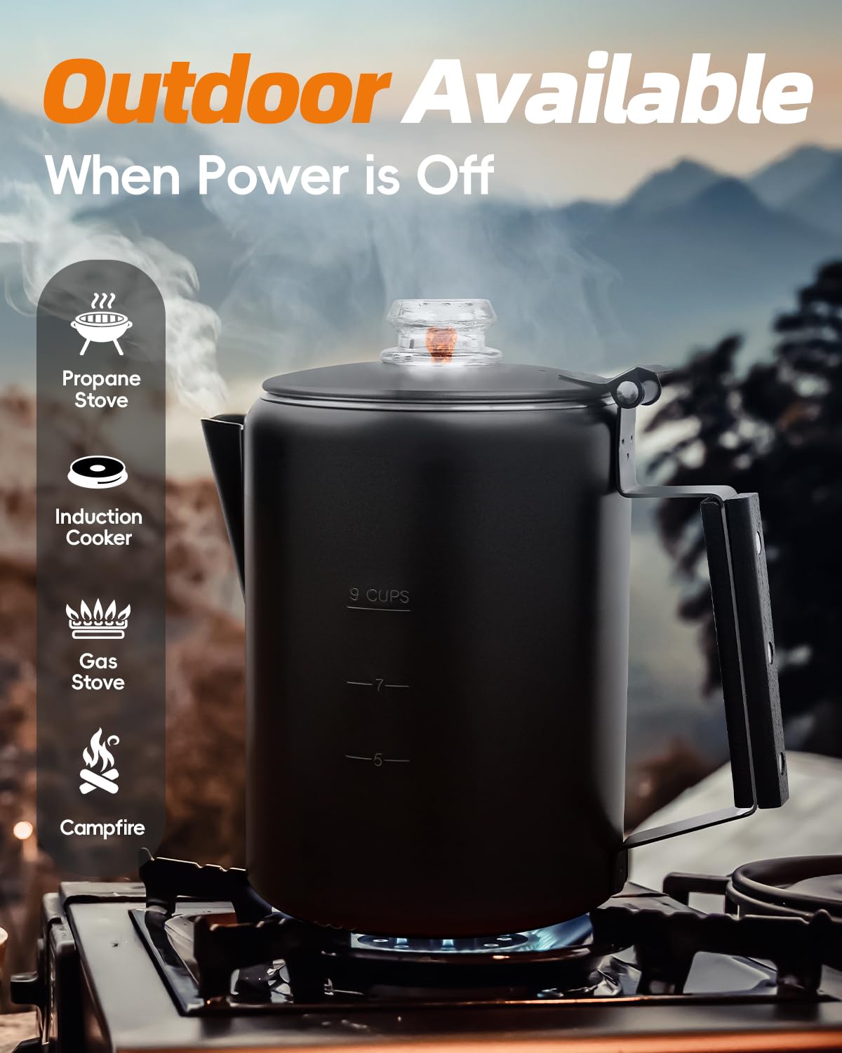 MEREZA Camping Coffee Pot Stovetop Coffee Maker Percolator Campfire Coffee Pot Stainless Steel Coffee Pot Camping Outdoors Home 9 Cup No Aluminum & Plastic Fast Brew