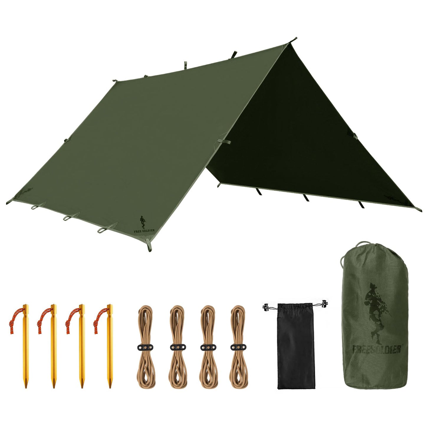 FREE SOLDIER Waterproof Portable Tarp Multifunctional Outdoor Camping Traveling Awning Backpacking Tarp Shelter Rain (Brown 10×10.5ft)
