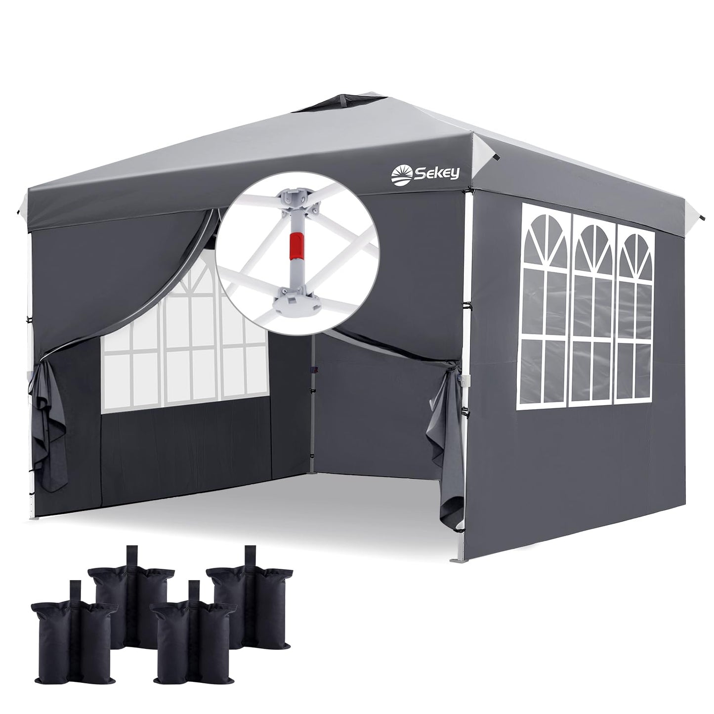 Sekey 10x10 Pop Up Canopy with 4 Sidewalls, One Push Setup Instant Outdoor Gazebo, Instant Easy Up Canopy with UPF50+ Top, 4 Weight Bags for Events, Beach, Patio, Camping
