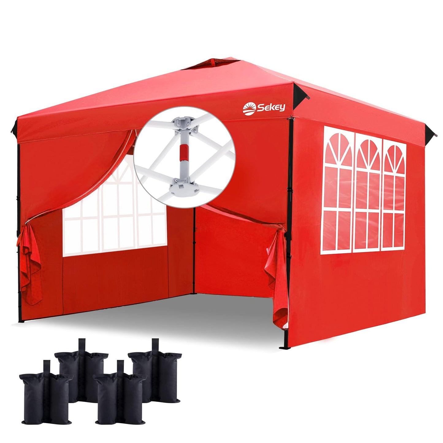 Sekey 10x10 Pop Up Canopy with 4 Sidewalls, One Push Setup Instant Outdoor Gazebo, Instant Easy Up Canopy with UPF50+ Top, 4 Weight Bags for Events, Beach, Patio, Camping