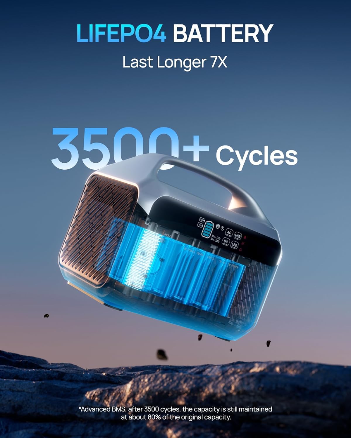 Portable Power Station, Outdoor 288Wh(90,000mAh) LiFePO4 Battery, 600W(1200W Surge) AC Outlets, 1.7H Fast Charging Solar Generator for Camping, RV Travel, Home Use（Solar Optional)