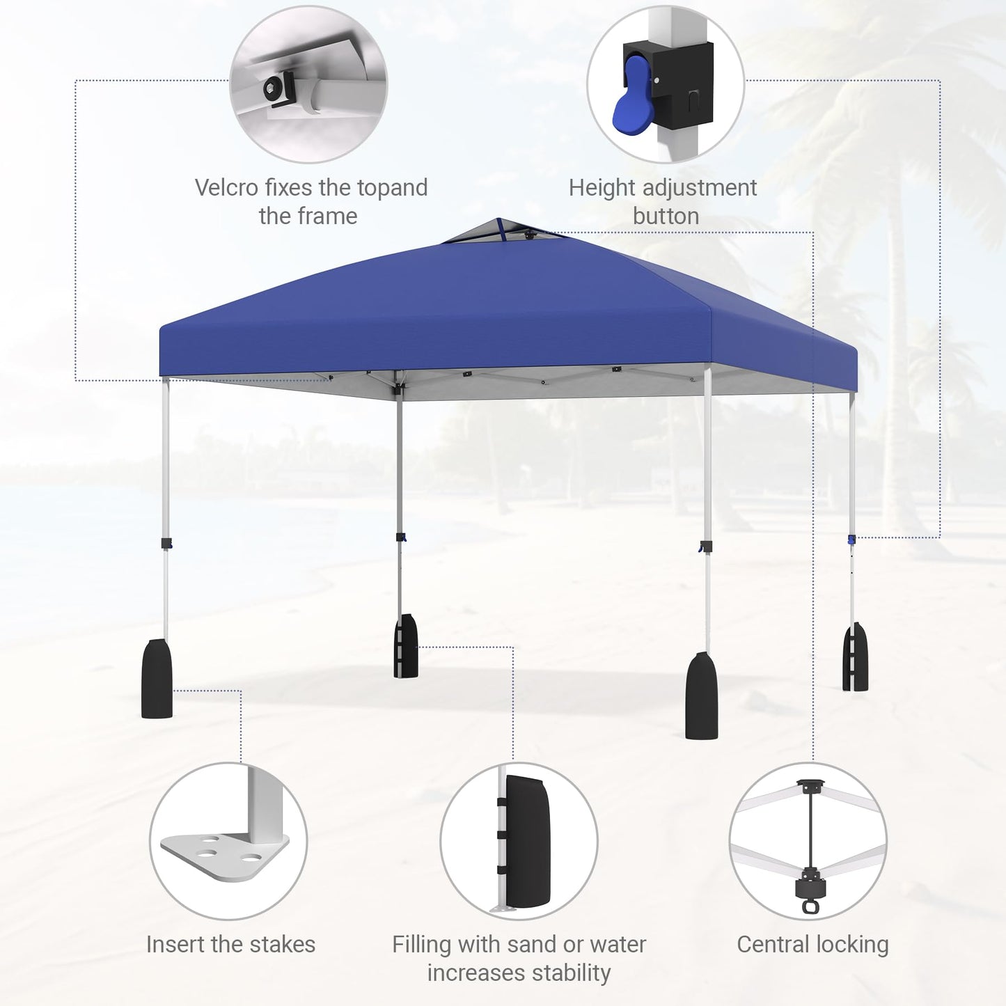 10x10 Pop Up Canopy - Instant Setup Beach Tent with Wheeled Carry Bag, 8 Sandbags & 4 Guy Lines - Portable Sun Shade for Camping, Events, Silver Coated Top, White