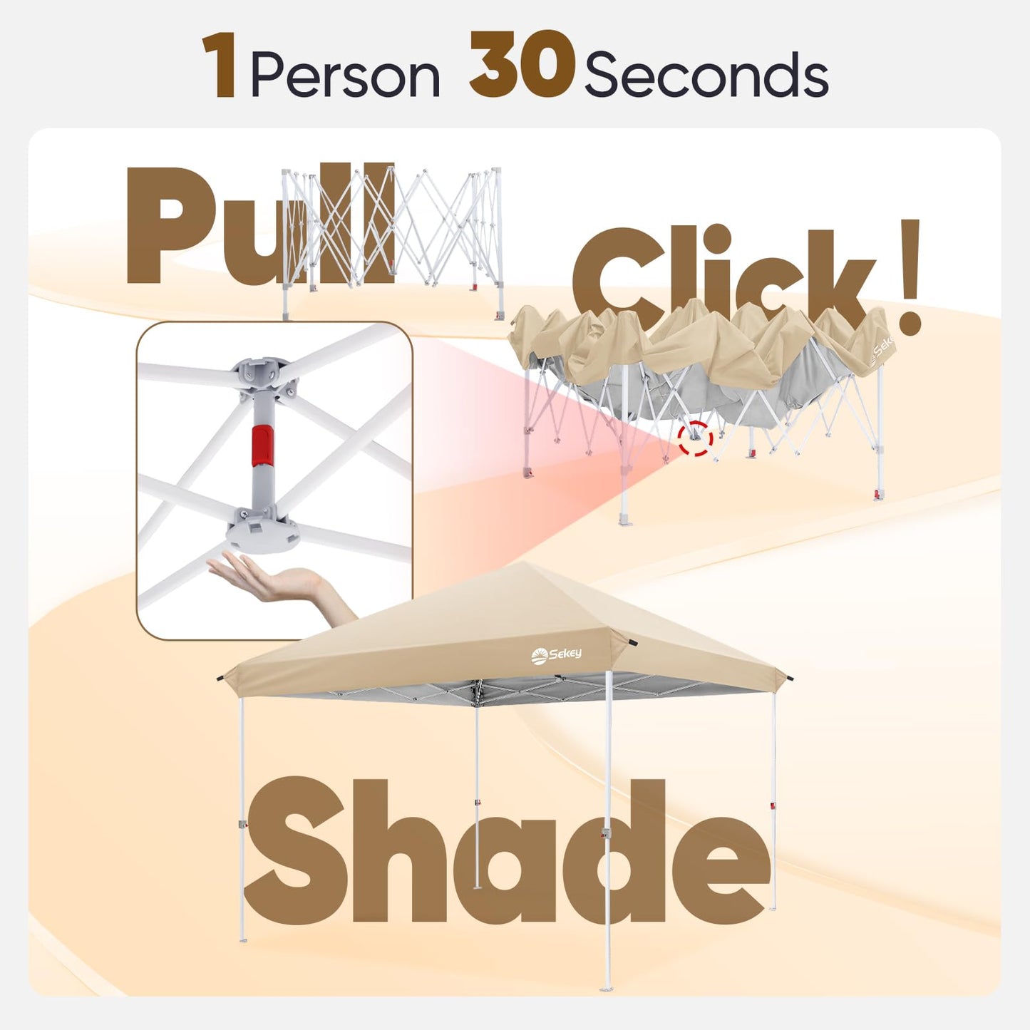 Sekey 10x10 Pop Up Canopy with 4 Sidewalls, One Push Setup Instant Outdoor Gazebo, Instant Easy Up Canopy with UPF50+ Top, 4 Weight Bags for Events, Beach, Patio, Camping