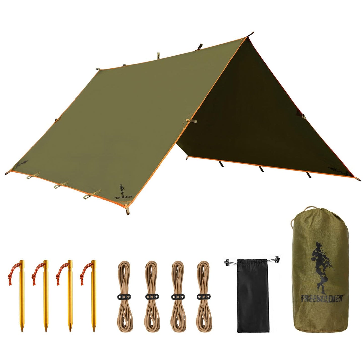 FREE SOLDIER Waterproof Portable Tarp Multifunctional Outdoor Camping Traveling Awning Backpacking Tarp Shelter Rain (Brown 10×10.5ft)