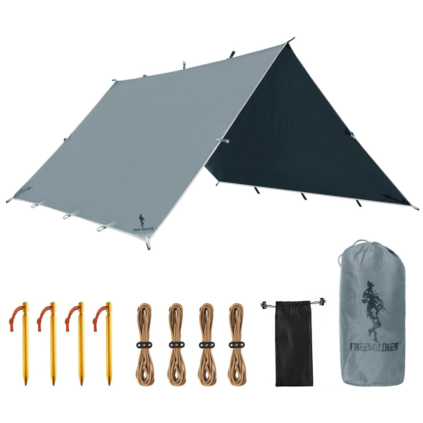 FREE SOLDIER Waterproof Portable Tarp Multifunctional Outdoor Camping Traveling Awning Backpacking Tarp Shelter Rain (Brown 10×10.5ft)