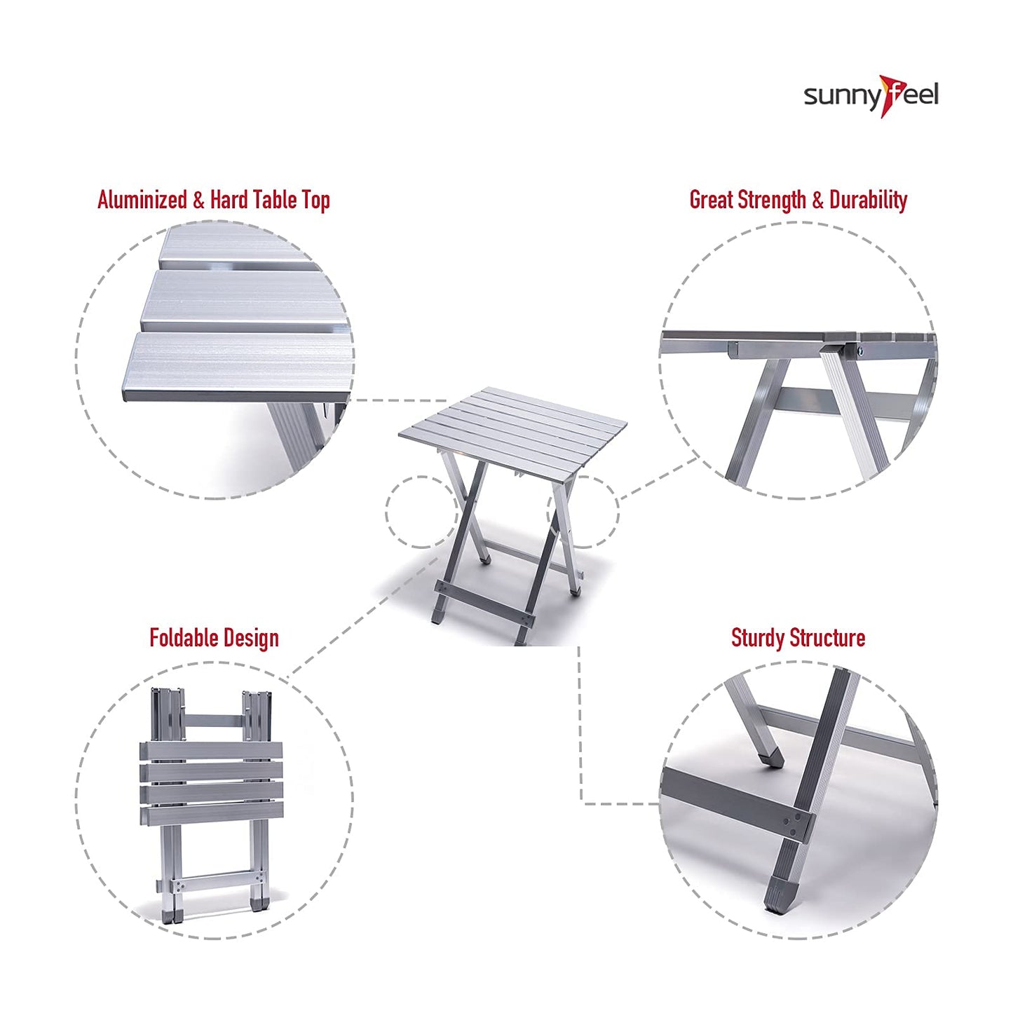 SUNNYFEEL Folding Camping Table - Lightweight Aluminum Portable Picnic Table, 18.5x18.5x24.5 Inch for Cooking, Beach, Hiking, Travel, Fishing, BBQ, Indoor Outdoor Small Foldable Camp Tables