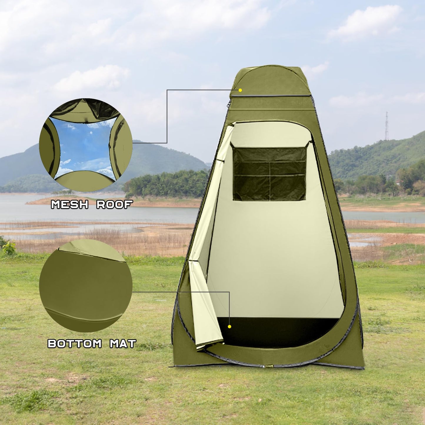 BRIAN & DANY Pop Up Shower Tent, Portable Privacy Camping Changing Tent, Camp Toilet Bathroom Pod with Rain Shelter & Windows, UPF 50+ & Waterproof, 47.2" x 47.2" x 74.8"