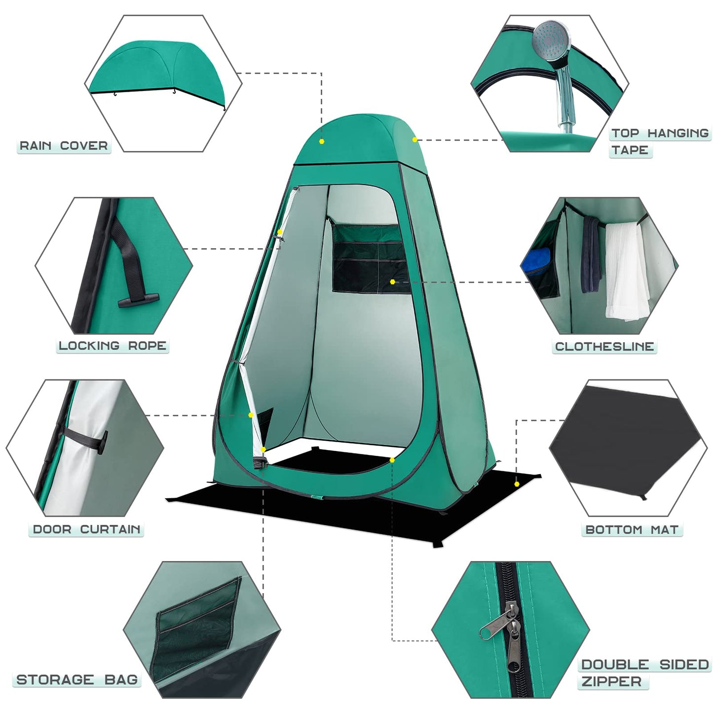 BRIAN & DANY Pop Up Shower Tent, Portable Privacy Camping Changing Tent, Camp Toilet Bathroom Pod with Rain Shelter & Windows, UPF 50+ & Waterproof, 47.2" x 47.2" x 74.8"