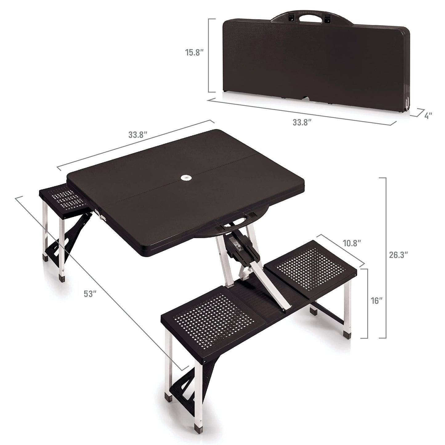 PICNIC TIME Portable Folding Picnic Table with Seats for 4, Collapsible Aluminum Table with Benches & Umbrella Hole, Lightweight Foldable Table for Camping, Travel, Backyard, Tailgating (Red)