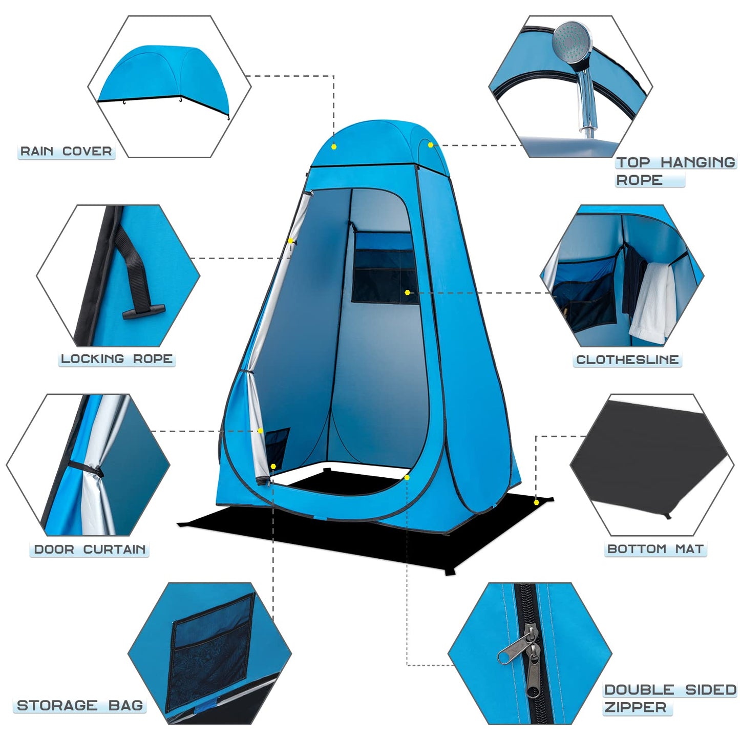 BRIAN & DANY Pop Up Shower Tent, Portable Privacy Camping Changing Tent, Camp Toilet Bathroom Pod with Rain Shelter & Windows, UPF 50+ & Waterproof, 47.2" x 47.2" x 74.8"