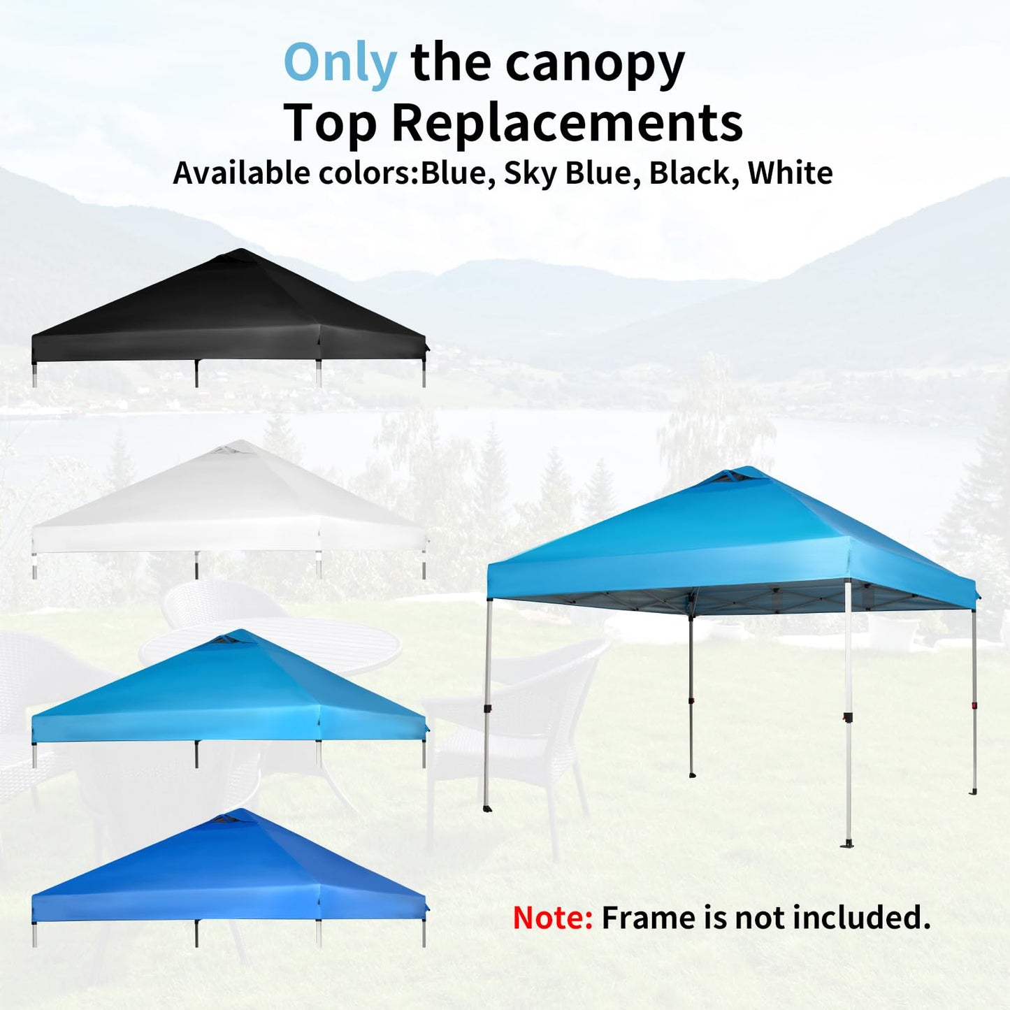 10x10 Canopy Replacement Top, Pop Up Tent with Air Vent for Straight Leg Frame, Waterproof with Windproof Ropes for Garden Patio Camping (Top Only) (White)