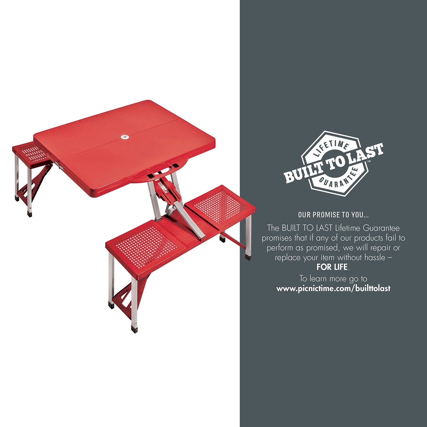 PICNIC TIME Portable Folding Picnic Table with Seats for 4, Collapsible Aluminum Table with Benches & Umbrella Hole, Lightweight Foldable Table for Camping, Travel, Backyard, Tailgating (Red)