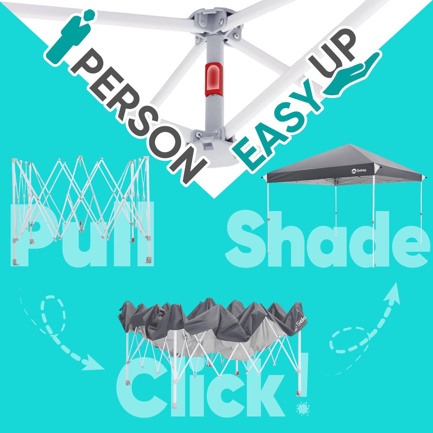 Sekey 10x10 Pop Up Canopy with 4 Sidewalls, One Push Setup Instant Outdoor Gazebo, Instant Easy Up Canopy with UPF50+ Top, 4 Weight Bags for Events, Beach, Patio, Camping