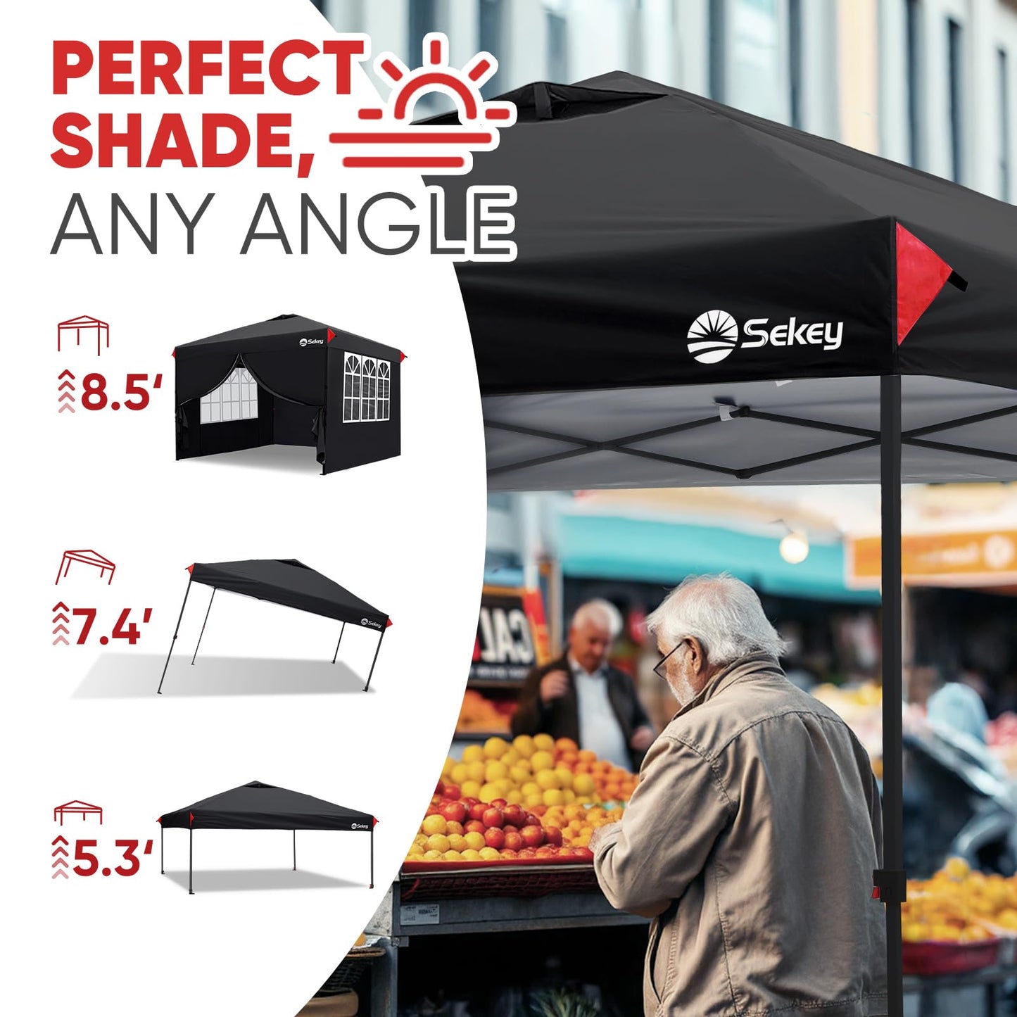 Sekey 10x10 Pop Up Canopy with 4 Sidewalls, One Push Setup Instant Outdoor Gazebo, Instant Easy Up Canopy with UPF50+ Top, 4 Weight Bags for Events, Beach, Patio, Camping