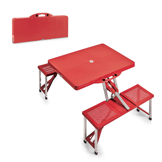 PICNIC TIME Portable Folding Picnic Table with Seats for 4, Collapsible Aluminum Table with Benches & Umbrella Hole, Lightweight Foldable Table for Camping, Travel, Backyard, Tailgating (Red)