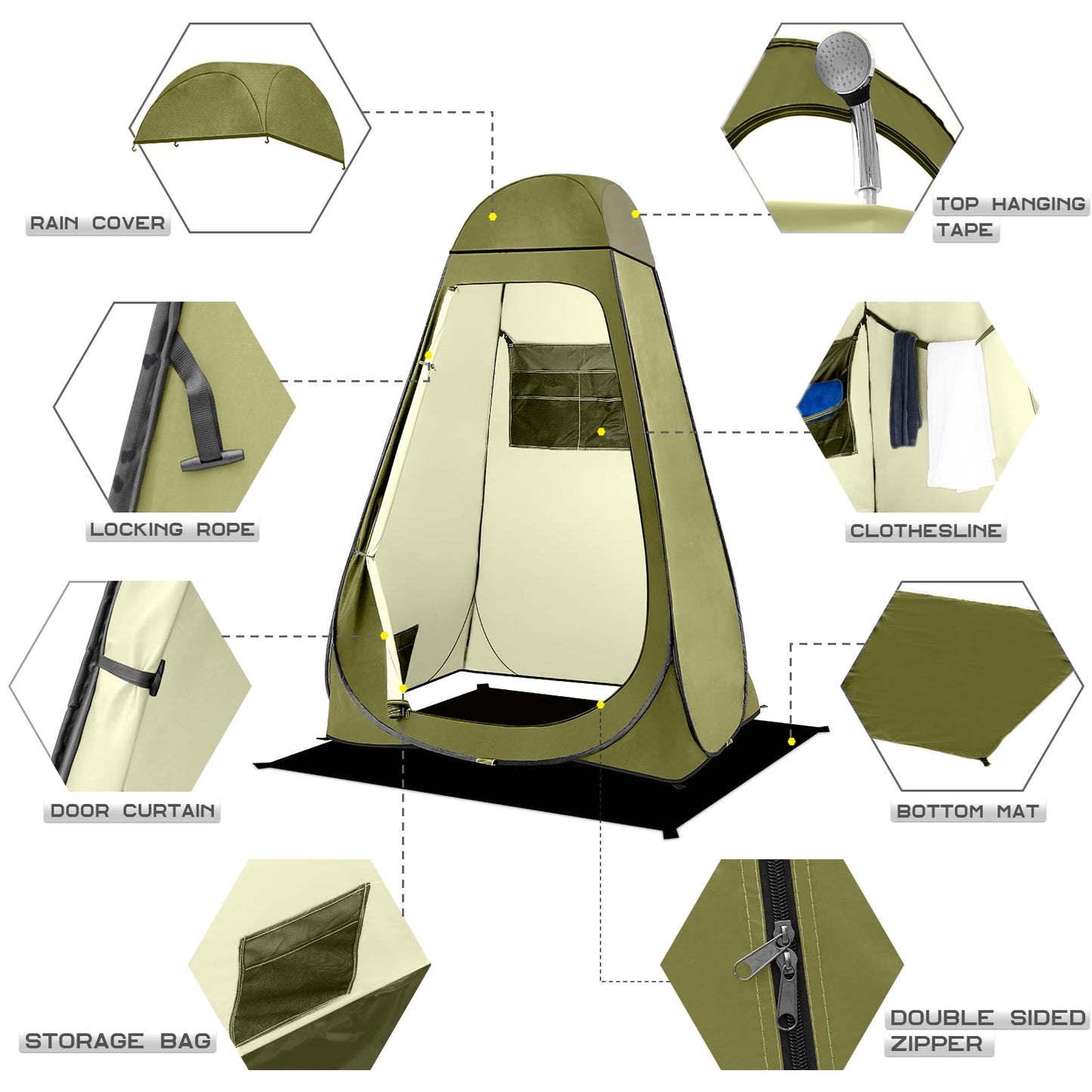 BRIAN & DANY Pop Up Shower Tent, Portable Privacy Camping Changing Tent, Camp Toilet Bathroom Pod with Rain Shelter & Windows, UPF 50+ & Waterproof, 47.2" x 47.2" x 74.8"