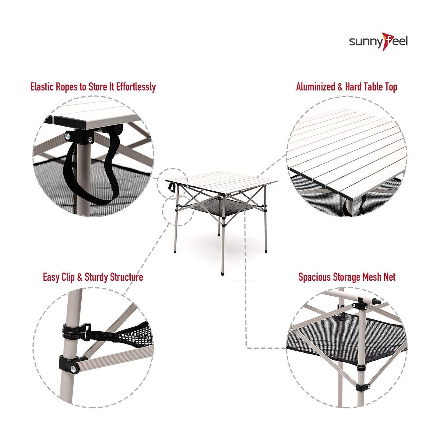 SUNNYFEEL Folding Camping Table - Lightweight Aluminum Portable Picnic Table, 18.5x18.5x24.5 Inch for Cooking, Beach, Hiking, Travel, Fishing, BBQ, Indoor Outdoor Small Foldable Camp Tables