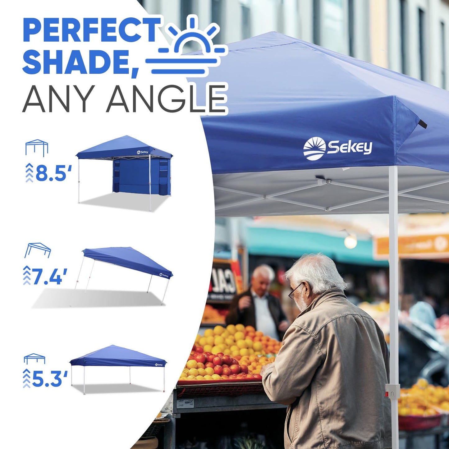 Sekey 10x10 Pop Up Canopy with 4 Sidewalls, One Push Setup Instant Outdoor Gazebo, Instant Easy Up Canopy with UPF50+ Top, 4 Weight Bags for Events, Beach, Patio, Camping