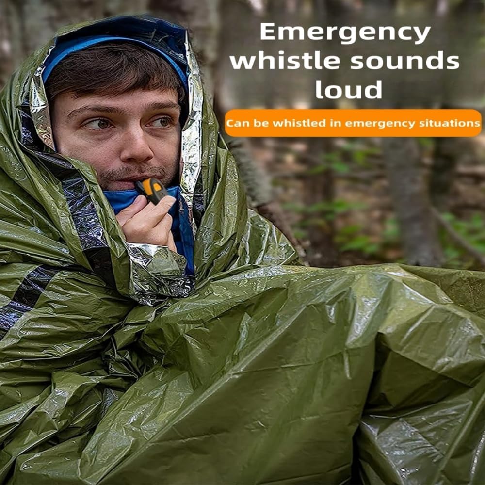 Emergency Survival Tent. 2-Person Tube Shelter Waterproof & Windproof Reusable Thermal Blanket Compact,Lightweight Includes SOS Whistle Perfect for Camping, Hiking, and Emergencies.