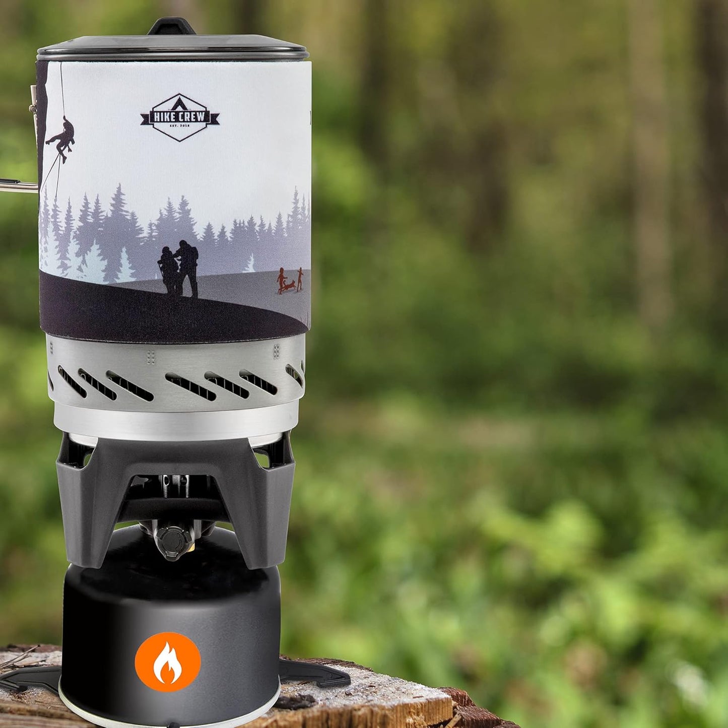 HikeCrew Portable Gas Powered Stove top & Cooking System, Compact Camping Cooktop with 1L Pot, Silicone Lid, Folding Handle & Carry Bag, Perfect for Camping, Hiking, Backpacking, Survival & Emergenc