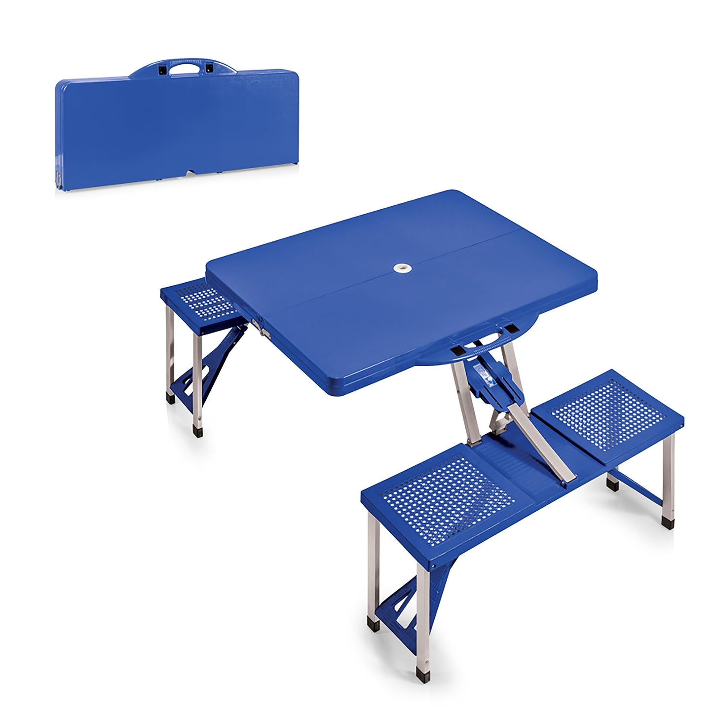 PICNIC TIME Portable Folding Picnic Table with Seats for 4, Collapsible Aluminum Table with Benches & Umbrella Hole, Lightweight Foldable Table for Camping, Travel, Backyard, Tailgating (Red)