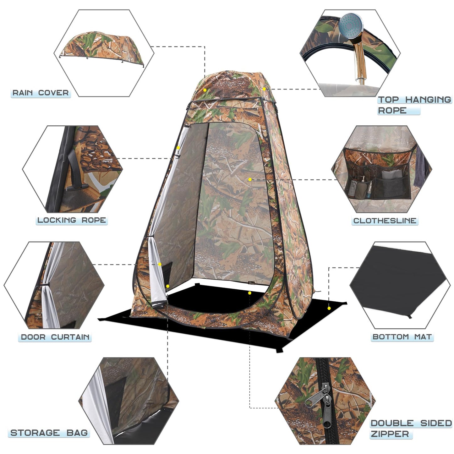 BRIAN & DANY Pop Up Shower Tent, Portable Privacy Camping Changing Tent, Camp Toilet Bathroom Pod with Rain Shelter & Windows, UPF 50+ & Waterproof, 47.2" x 47.2" x 74.8"