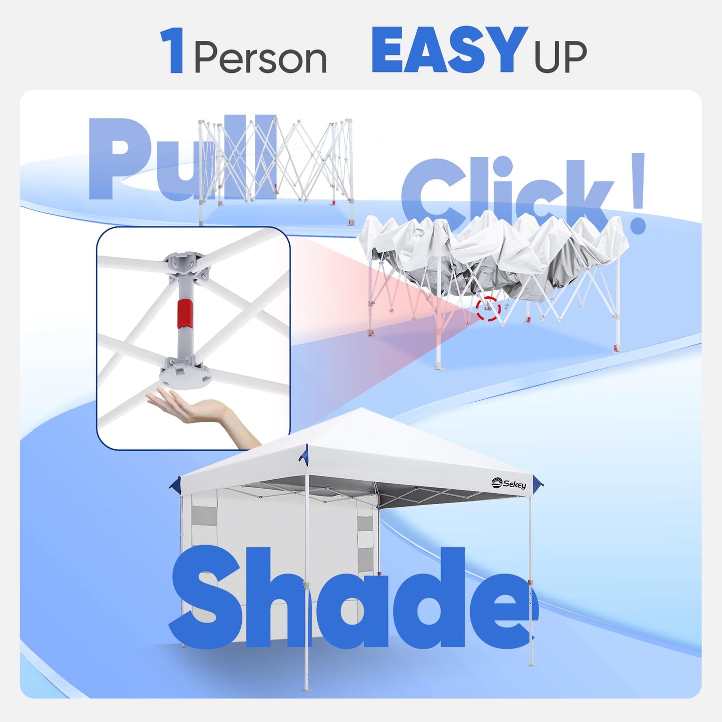 Sekey 10x10 Pop Up Canopy with 4 Sidewalls, One Push Setup Instant Outdoor Gazebo, Instant Easy Up Canopy with UPF50+ Top, 4 Weight Bags for Events, Beach, Patio, Camping