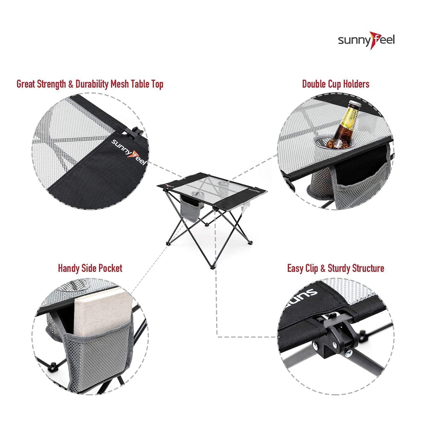 SUNNYFEEL Folding Camping Table - Lightweight Aluminum Portable Picnic Table, 18.5x18.5x24.5 Inch for Cooking, Beach, Hiking, Travel, Fishing, BBQ, Indoor Outdoor Small Foldable Camp Tables