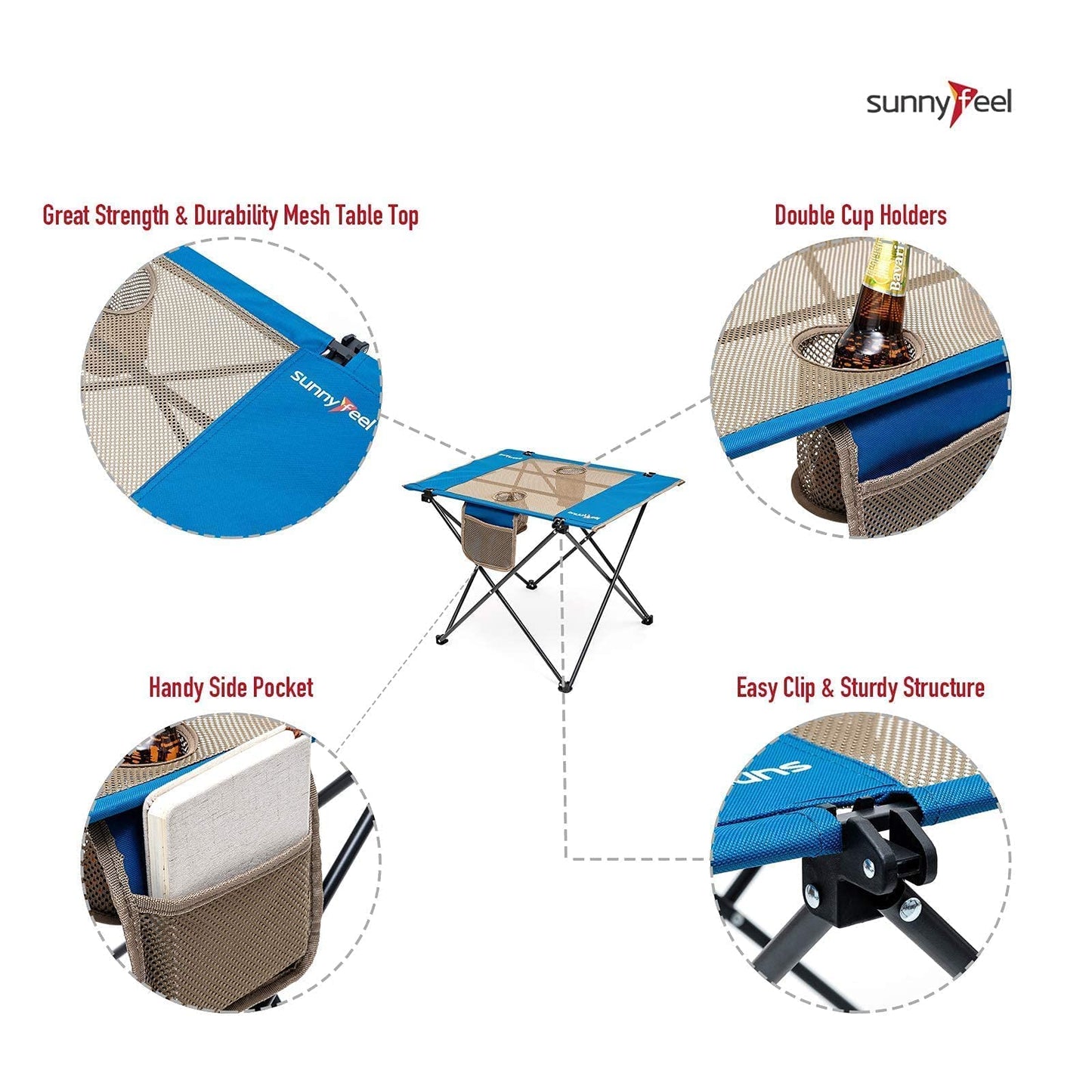 SUNNYFEEL Folding Camping Table - Lightweight Aluminum Portable Picnic Table, 18.5x18.5x24.5 Inch for Cooking, Beach, Hiking, Travel, Fishing, BBQ, Indoor Outdoor Small Foldable Camp Tables