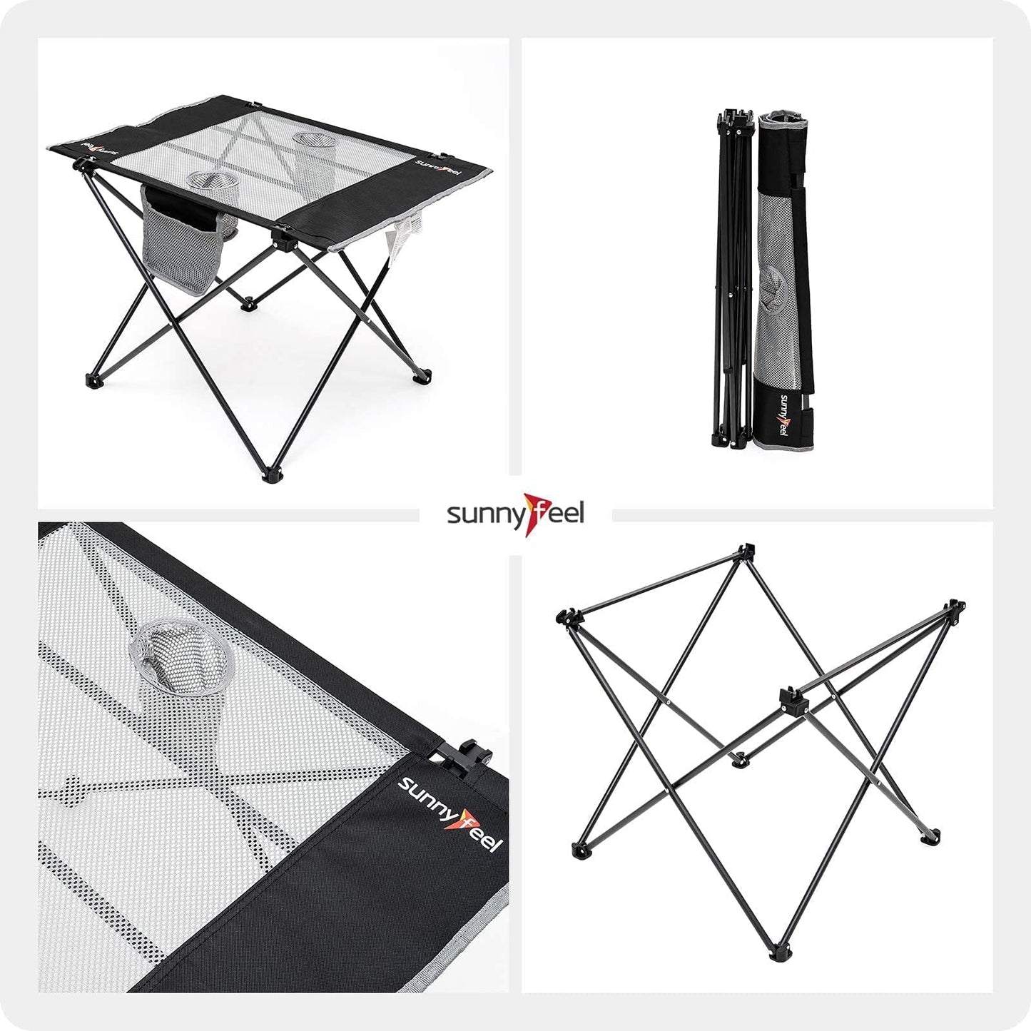 SUNNYFEEL Folding Camping Table - Lightweight Aluminum Portable Picnic Table, 18.5x18.5x24.5 Inch for Cooking, Beach, Hiking, Travel, Fishing, BBQ, Indoor Outdoor Small Foldable Camp Tables