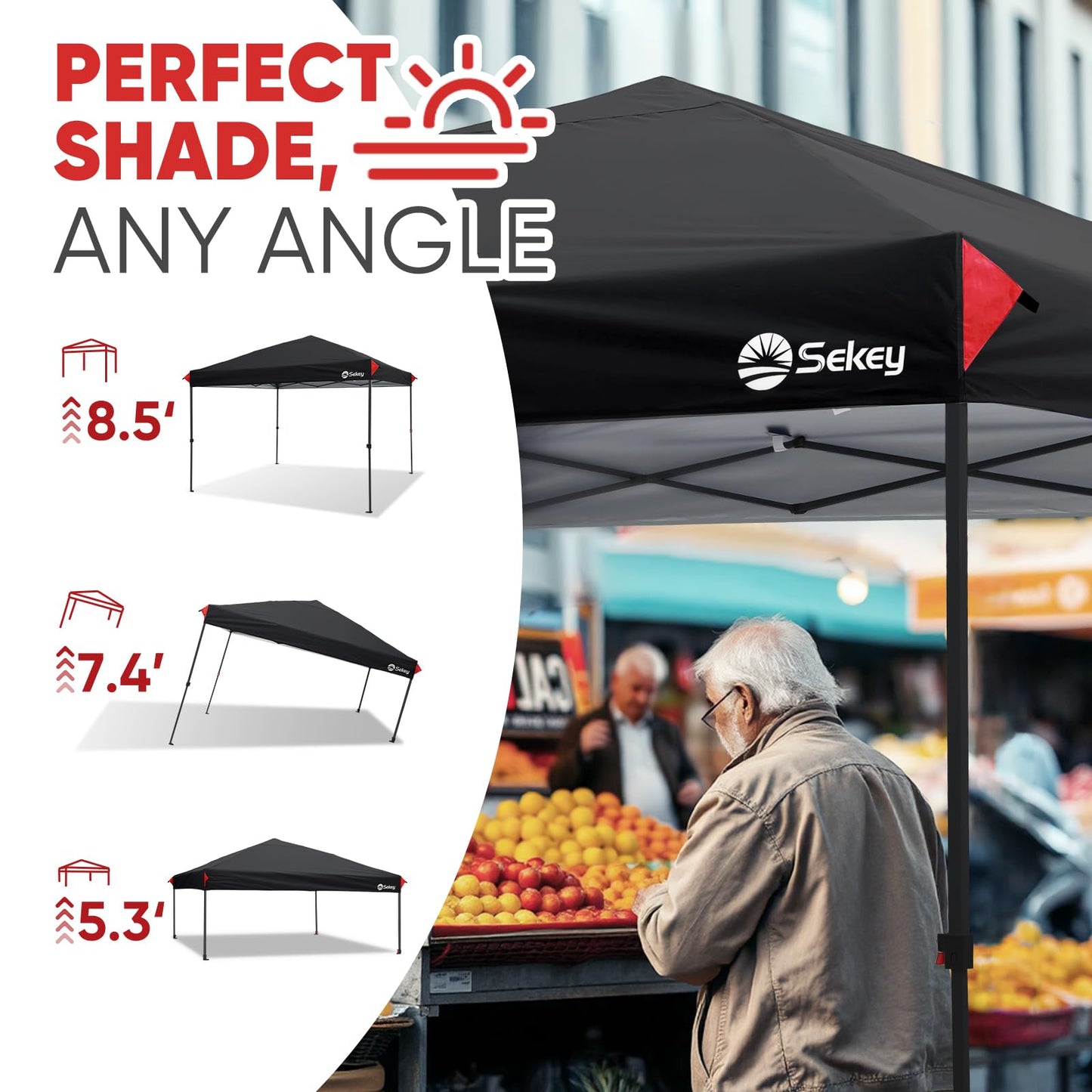 Sekey 10x10 Pop Up Canopy with 4 Sidewalls, One Push Setup Instant Outdoor Gazebo, Instant Easy Up Canopy with UPF50+ Top, 4 Weight Bags for Events, Beach, Patio, Camping