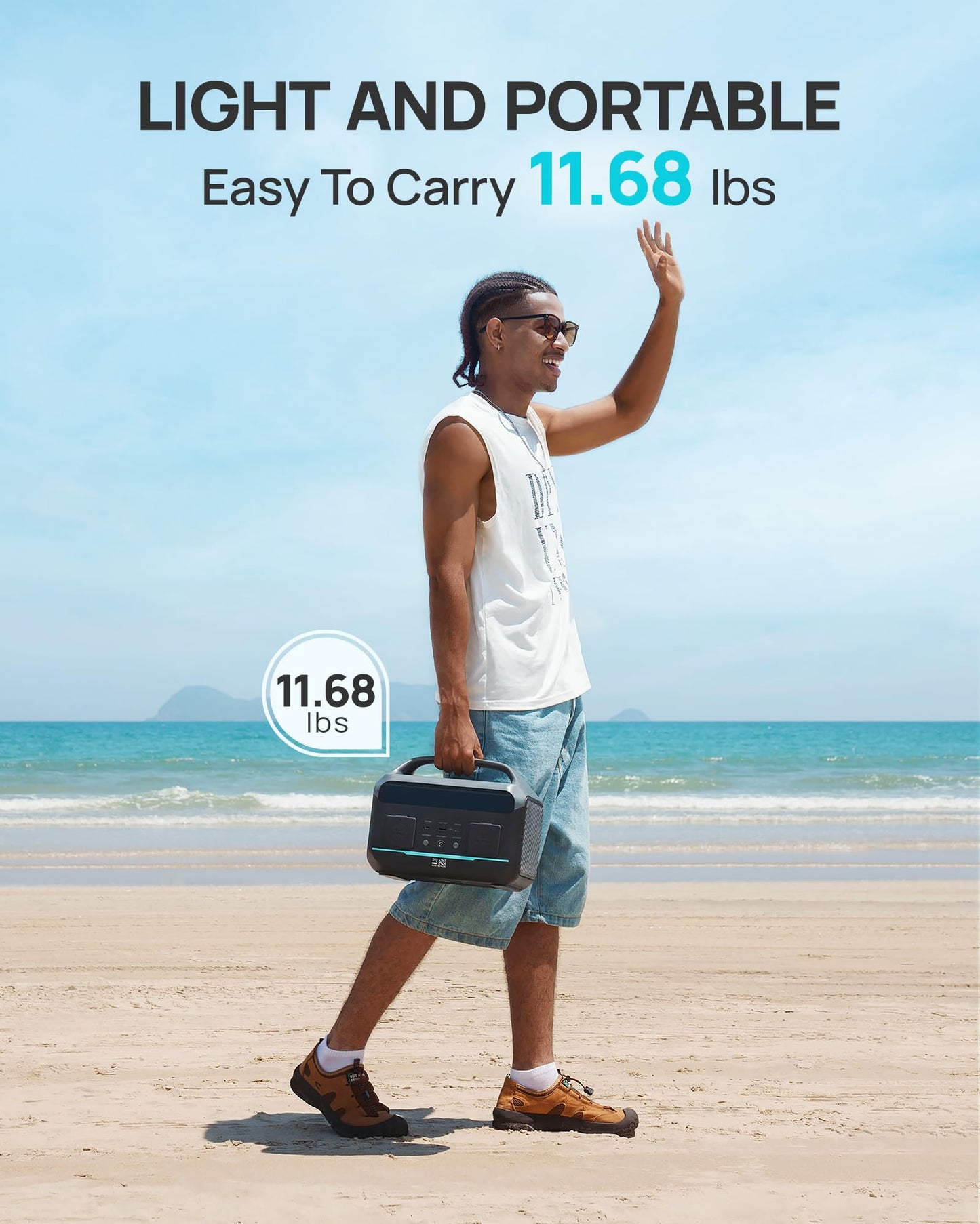 Portable Power Station, Outdoor 288Wh(90,000mAh) LiFePO4 Battery, 600W(1200W Surge) AC Outlets, 1.7H Fast Charging Solar Generator for Camping, RV Travel, Home Use（Solar Optional)