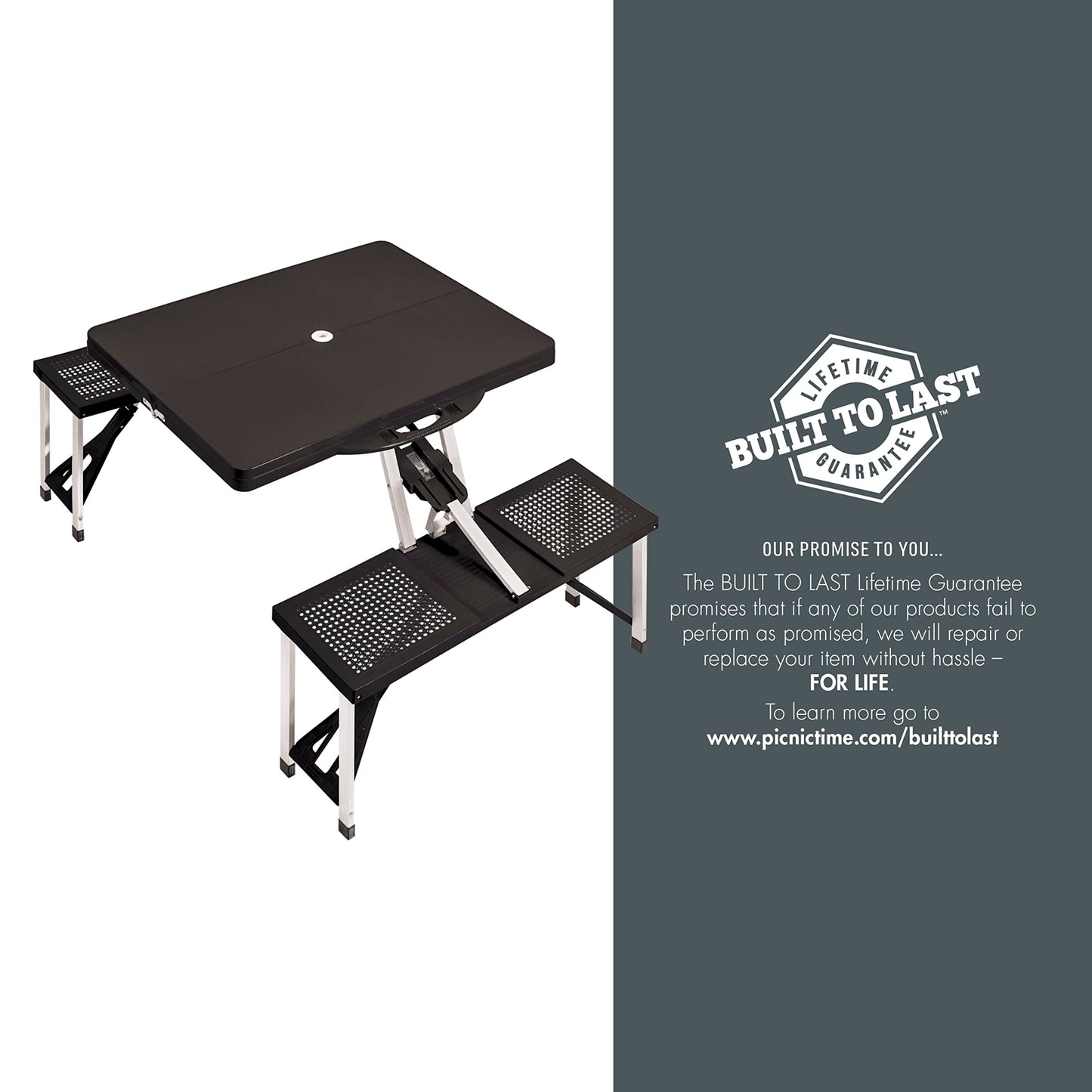 PICNIC TIME Portable Folding Picnic Table with Seats for 4, Collapsible Aluminum Table with Benches & Umbrella Hole, Lightweight Foldable Table for Camping, Travel, Backyard, Tailgating (Red)