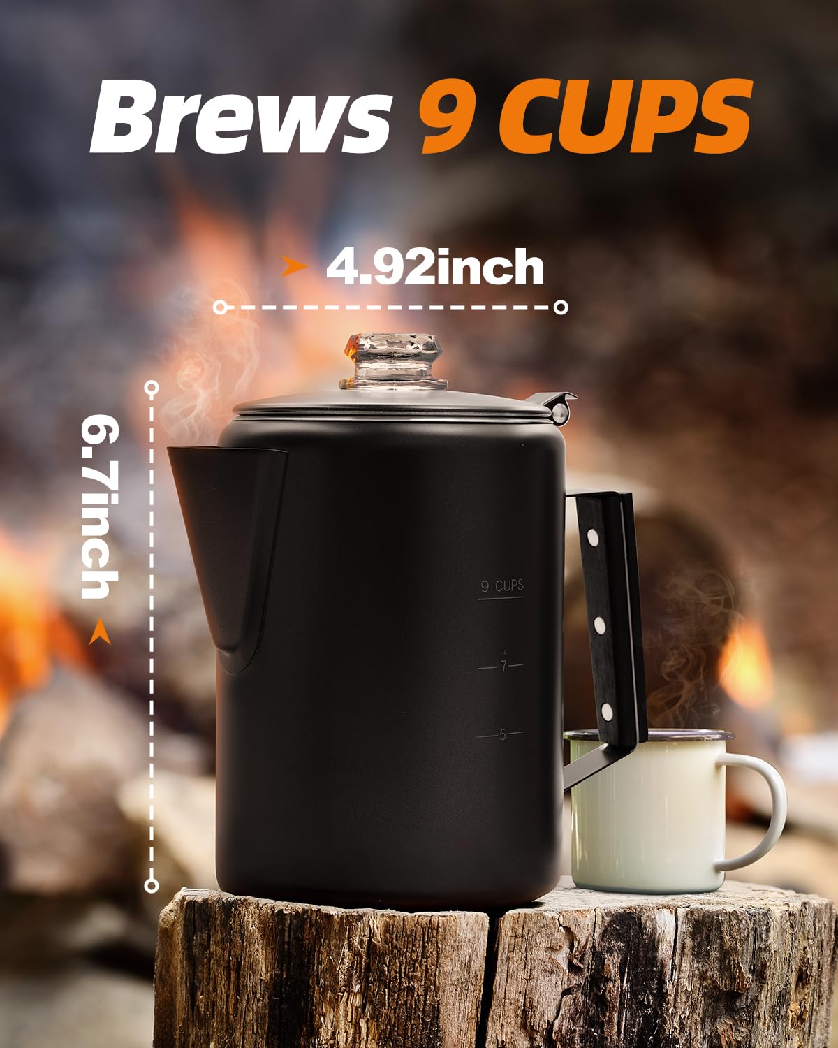 MEREZA Camping Coffee Pot Stovetop Coffee Maker Percolator Campfire Coffee Pot Stainless Steel Coffee Pot Camping Outdoors Home 9 Cup No Aluminum & Plastic Fast Brew