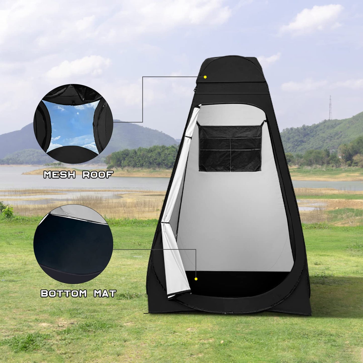 BRIAN & DANY Pop Up Shower Tent, Portable Privacy Camping Changing Tent, Camp Toilet Bathroom Pod with Rain Shelter & Windows, UPF 50+ & Waterproof, 47.2" x 47.2" x 74.8"