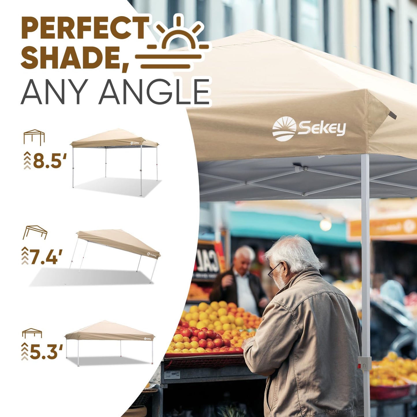 Sekey 10x10 Pop Up Canopy with 4 Sidewalls, One Push Setup Instant Outdoor Gazebo, Instant Easy Up Canopy with UPF50+ Top, 4 Weight Bags for Events, Beach, Patio, Camping