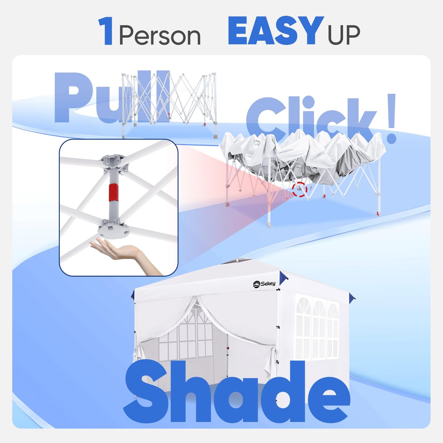 Sekey 10x10 Pop Up Canopy with 4 Sidewalls, One Push Setup Instant Outdoor Gazebo, Instant Easy Up Canopy with UPF50+ Top, 4 Weight Bags for Events, Beach, Patio, Camping